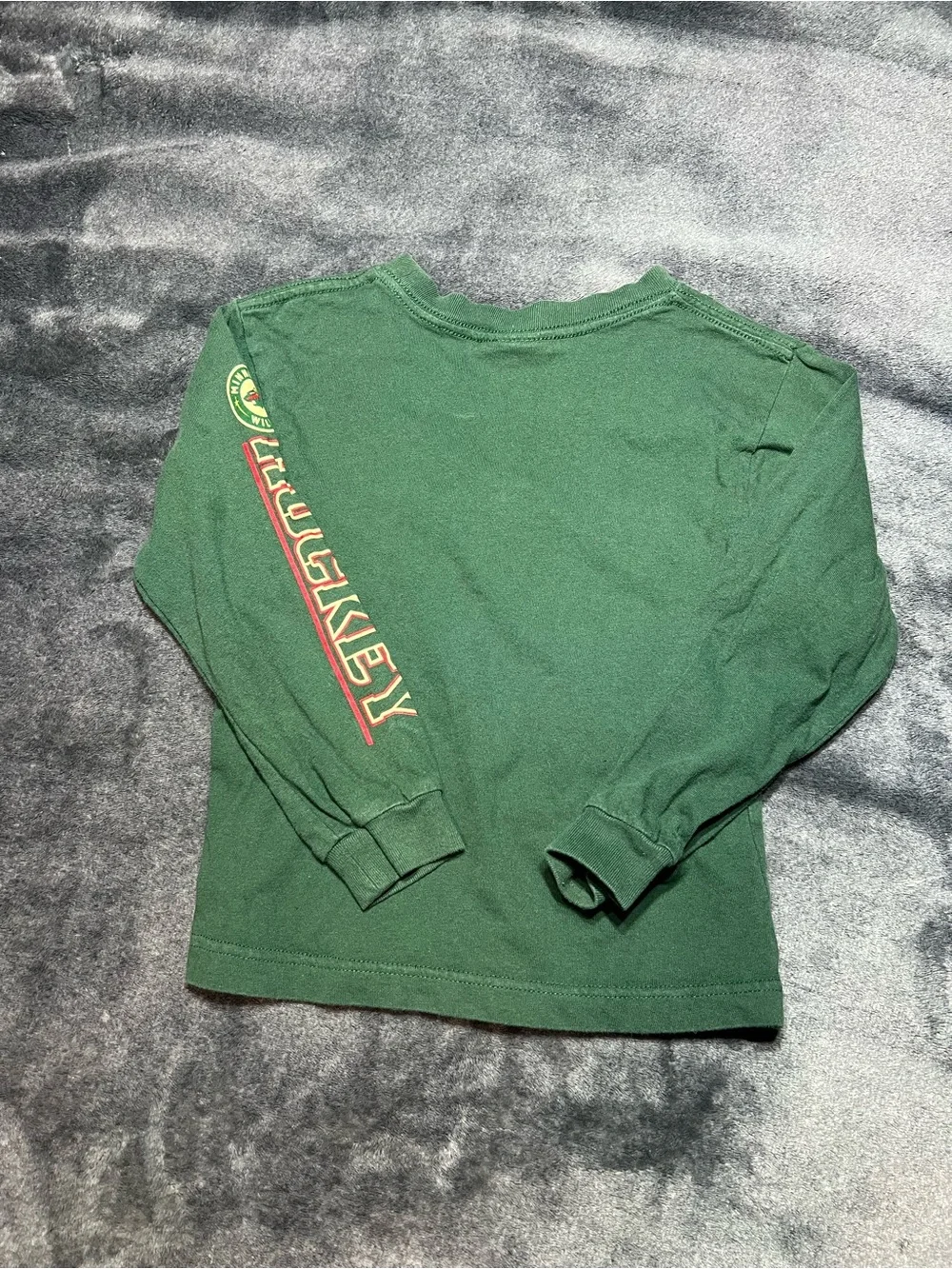 Reebok Minnesota Wild Dark Green Long Sleeve Kids Tee with Red Accents